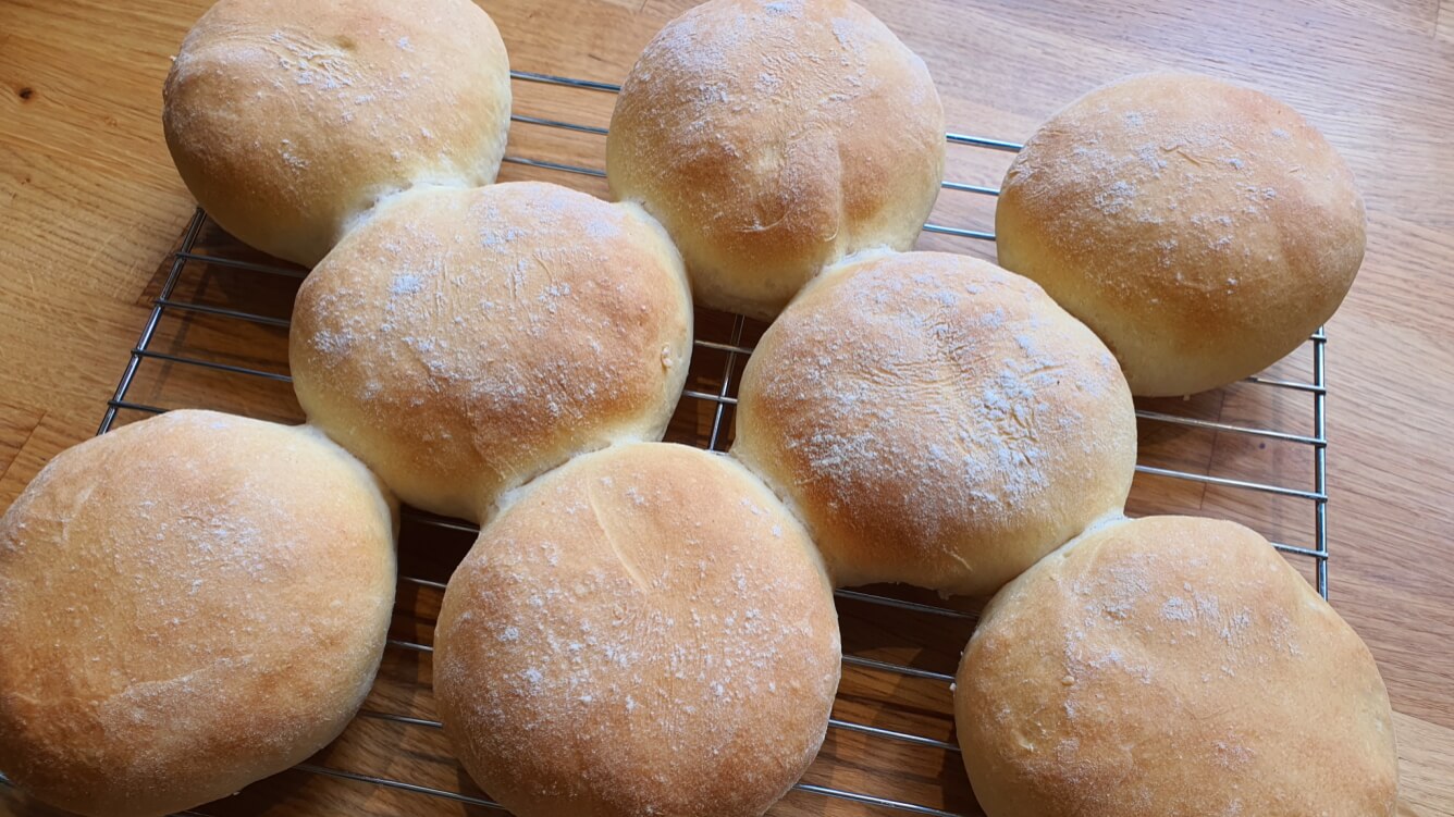 Bread rolls, cooling from the oven